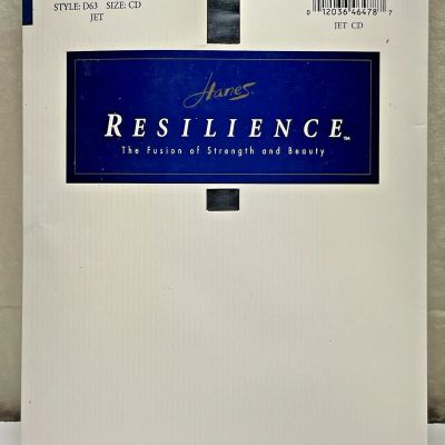 NEW Hanes Resilience Control Top Pantyhose Sheer Style D63 Size CD Jet Black